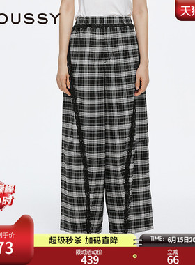 MOUSSY 春季新品慵懒风蕾丝花边宽松薄款格纹休闲裤028ISA31-3551