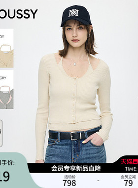 MOUSSY 2026春季新品温柔风假两件挂脖修身针织衫女010JS370-1381