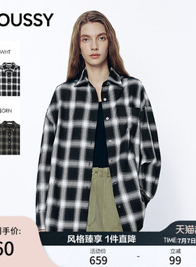 MOUSSY 2026春季新品韩系复古风格子宽松衬衫外套女028JSA30-1023