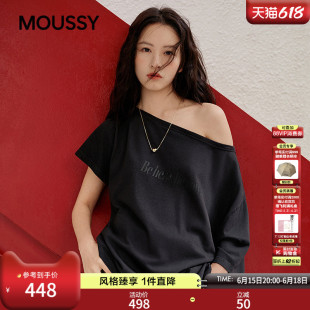 MOUSSY2026夏季新品甜酷辣妹风字母印花宽松斜肩T恤010JS290-2551