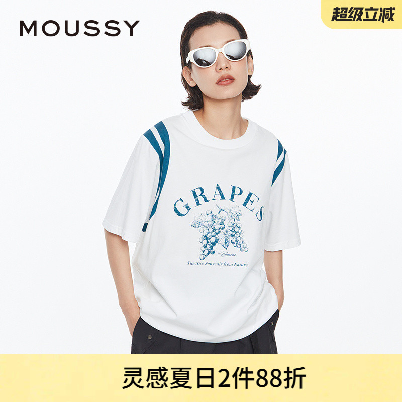 MOUSSY复古风撞色蔬果印花T恤