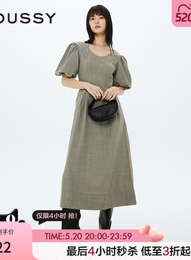 MOUSSY 春季法式优雅甜美泡泡袖系带连衣裙010HS233-0141