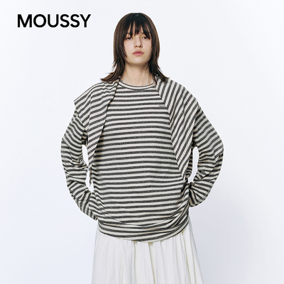 MOUSSY 2026早春新品复古慵懒风条纹撞色长袖T恤女028IAA80-1018