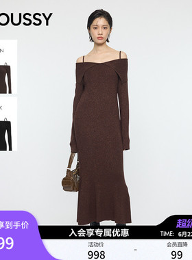MOUSSY 2026春季新品温柔优雅风露肩长袖修身连衣裙010IA373-7581