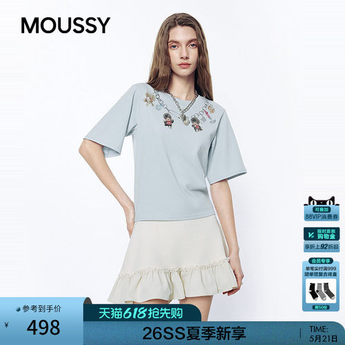 MOUSSY&Monchhichi合作款 2026夏季新品项链印花T恤028JSZ01-1002