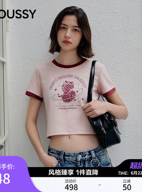 MOUSSY2026夏季新品美式复古辣妹风撞色水果印花T恤028JSZ90-1081