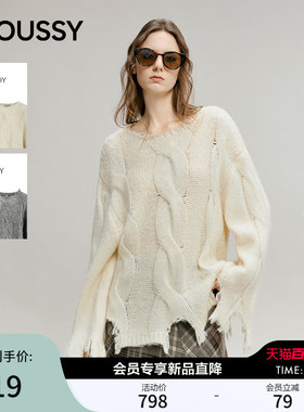 MOUSSY 2026春季新品潮酷慵懒风破洞大绞花毛针织衫028IAA70-1066