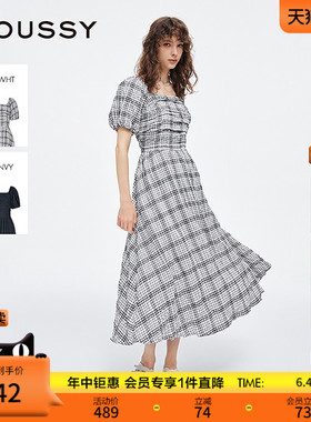 moussy 2025夏季新品法式田园风格纹泡泡袖连衣裙女028ISZ33-0771