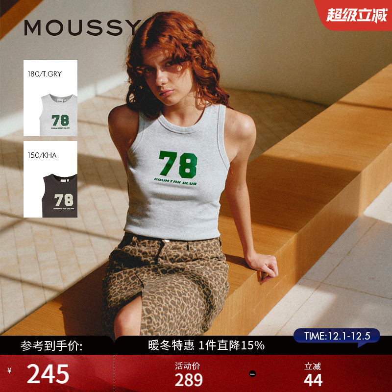 MOUSSY 2025夏季新品街头辣妹撞色字母印花修身背心028ISA90-3601