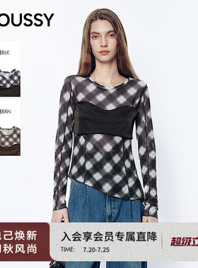 MOUSSY2026春季新品轻熟复古风格纹撞色长袖修身T恤028JSA80-1009