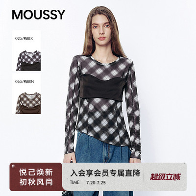 MOUSSY2026春季新品轻熟复古风格纹撞色长袖修身T恤028JSA80-1009