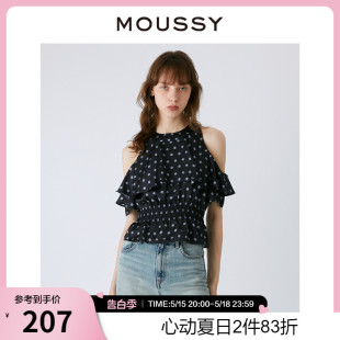 夏季 新品 法式 0270 MOUSSY 浪漫风复古波点露肩设计衬衫 女028GS930