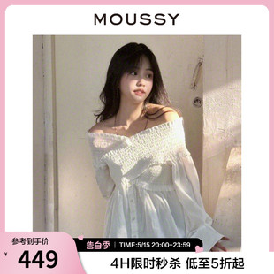 休闲衬衫 女010GA230 甜美少女一字领露肩打揽纯色长袖 MOUSSY 6640