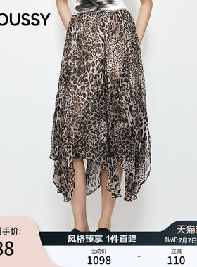 MOUSSY 2026夏季新品复古风豹纹不规则飘逸半身裙女028JSA31-1038