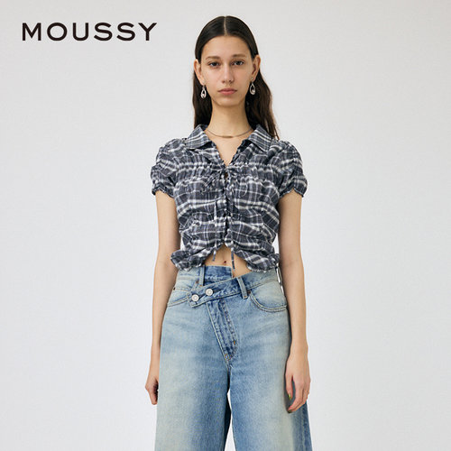 moussy 2024夏季新品复古田园文艺风褶皱短款衬衫女010HAS30-5831