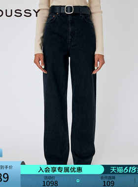 MOUSSY 春季新品智性通勤风黑色直筒牛仔裤女010HSA11-0370