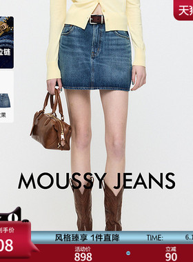 MOUSSY2026夏季新品复古丹宁风A字通勤百搭牛仔短裙010JS111-1801