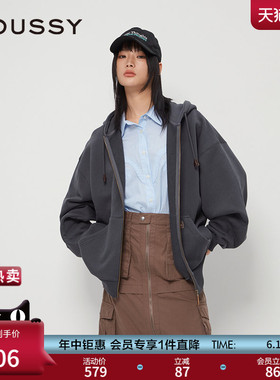 MOUSSY春季新品美式复古纯色拉链连帽卫衣外套028IAZ80-1005