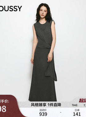 MOUSSY 2026夏季新品优雅淑女风系带垂感长款连衣裙028JSA83-1002