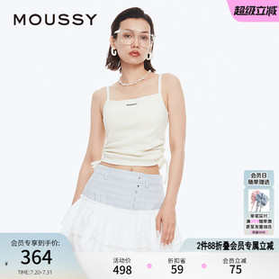 MOUSSY 1301 夏季 Y2K辣妹风logo抽绳系带吊带背心小上衣028HSZ90