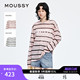 1047 T恤028JSX90 MOUSSY早春新品 休闲条纹撞色字母印花长袖