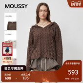 MOUSSY 秋季 新品 娜扎同款 慵懒温柔绞花连帽毛针织028IAA70 1511
