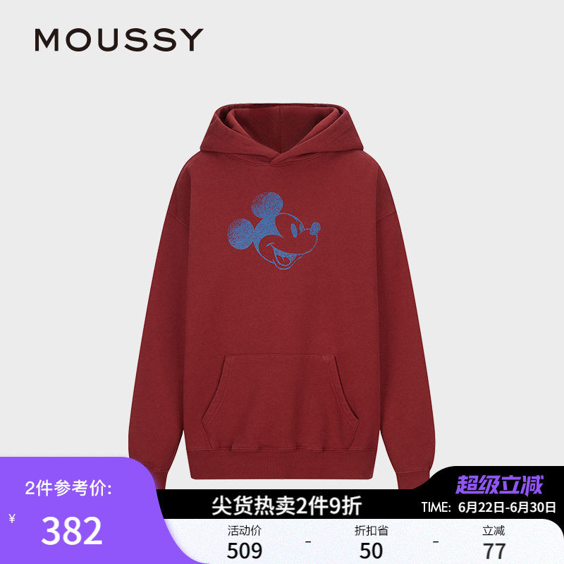 MOUSSY 春季新品迪士尼联名新年米奇连帽卫衣女010ISY90-3481 - 实物图