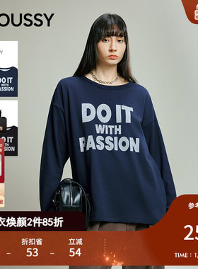 MOUSSY 2025秋冬新品美式复古字母印花圆领长袖T恤028IAB90-1014
