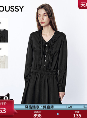 MOUSSY 2026春季新品甜酷系带收腰荷叶边长袖连衣裙028JSA33-1003