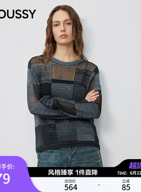 MOUSSY春季新品复古休闲风撞色拼接毛针织衫女028IAC70-1037