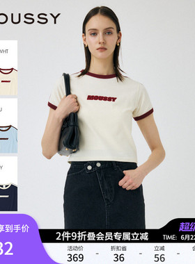 MOUSSY 夏季新品简约通勤字母刺绣撞色短袖T恤010IS490-4271