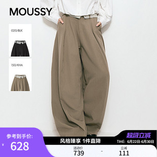MOUSSY 2026夏季新品复古通勤风翻边格纹拼接长裤女028JSC31-1057