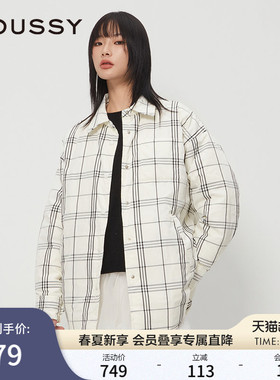 MOUSSY 春季新品日系格纹薄绒羽绒服衬衫外套女028HAZ30-0281
