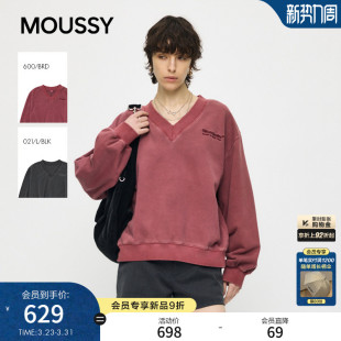 V领套头卫衣女010JS290 MOUSSY 复古风做旧短款 新品 0481 2026春季
