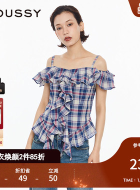 【章若楠同款】秋季复古格纹荷叶边吊带衬衫上衣028HSZ30-0871