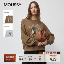MOUSSY2025秋季新品休闲风猫咪印花圆领长袖卫衣女028IAA90-0851