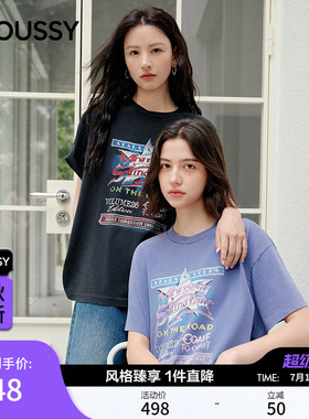 MOUSSY2026夏季新品美式复古风做旧印花短袖修身T恤010JS290-2491