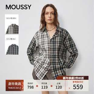 女028IAA30 MOUSSY 盐系男友风撞色格纹宽松衬衫 新品 1531 2025秋季