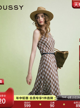 MOUSSY 夏季新品复古港风菱格纹无袖连衣裙女028ISA33-3961