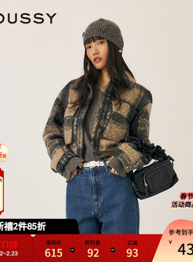 MOUSSY 冬季新品英伦学院风格纹毛呢夹克外套女010HAA30-6731