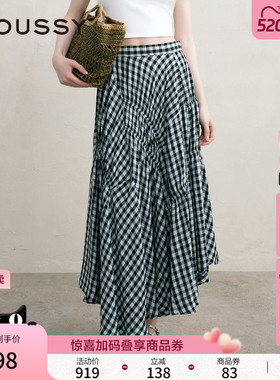 MOUSSY 春季文艺感不规则格纹半身裙女028ISA30-3021