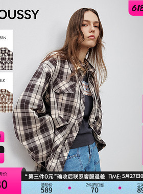 MOUSSY 甜酷风抽褶系带收口复古格子长袖衬衫女028ISA30-1004
