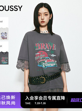 MOUSSY2026夏季新品慵懒风复古印花oversize短袖T恤028JSA90-1036