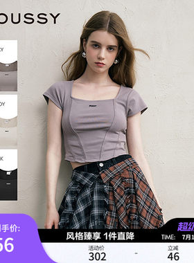 MOUSSY 早春新款方领修身LOGO短袖T恤小上衣女028ISZ90-3081