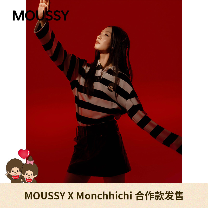 MOUSSY&Monchhichi合作款 2025秋季新品学院风T恤衫028IAA01-1020