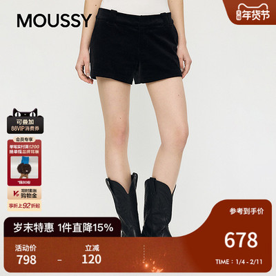 MOUSSY 2026早春新品辣妹风纯色休闲直筒修身短裤女010IA331-6261