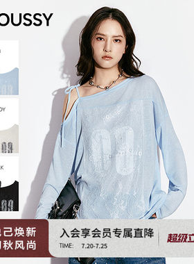 MOUSSY2026春季新品甜酷辣妹风蕾丝拼接斜肩长袖T恤028JSA90-1020