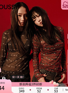 MOUSSY&Monchhichi合作款 春季新品修身长袖T恤028IAA01-1019