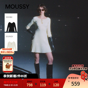 MOUSSY 2026早春新品优雅文艺风系带收腰百褶连衣裙010IA373-6371