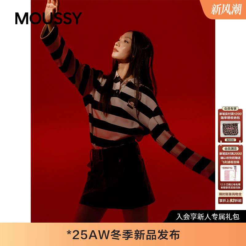 MOUSSY&Monchhichi合作款 2025秋季新品学院风T恤衫028IAA01-1020
